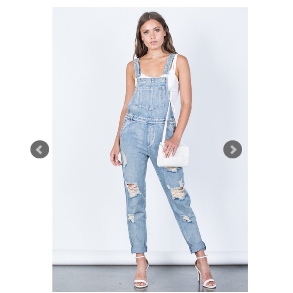 Medium Wash Distressed Overalls